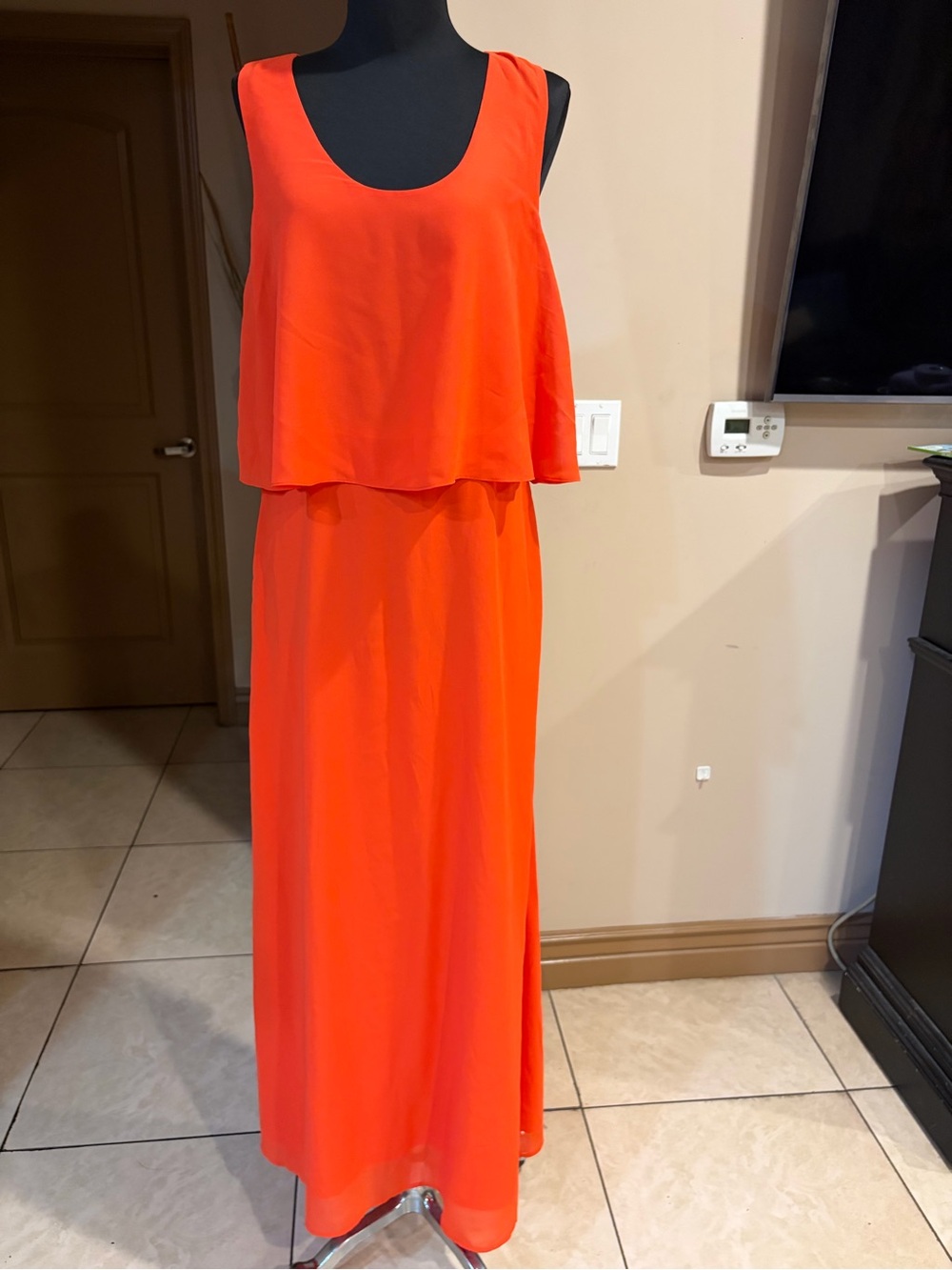 Sleeveless Bright Orange Layered Maxi Dress